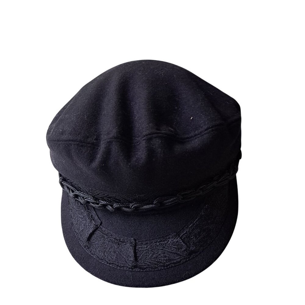 Black Greek Fisherman Cap 85% Wool 15% Nylon Fiddler Biker Sailor Sz Mens 7 1/8 - Picture 3 of 8